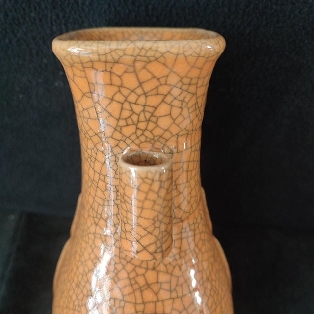 Chinese Ceramic Vase,Ge Ware Brown Crackle Glaze Porcelain Double Ears Vase For Sale In Seattle - Image 6 of 10