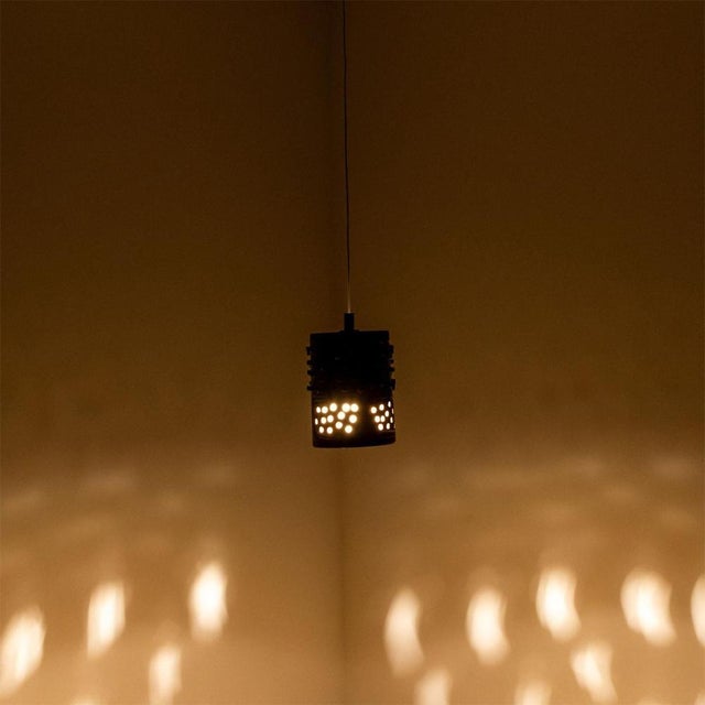 Danish Cylinder Brown Blue Ceramic Pendant Light, 1970 For Sale - Image 11 of 15