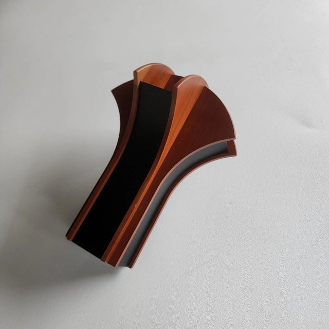 Mid-Century Modern Late 20th Century Handmade Segmented Italian Wood Vase Formed With Bent Wood Sections by Coruna For Sale - Image 3 of 6