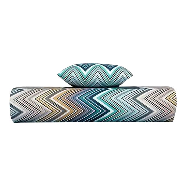 New Missoni Trevor Aqua Blue Queen Duvet Cover & Shams Set Made in Italy For Sale