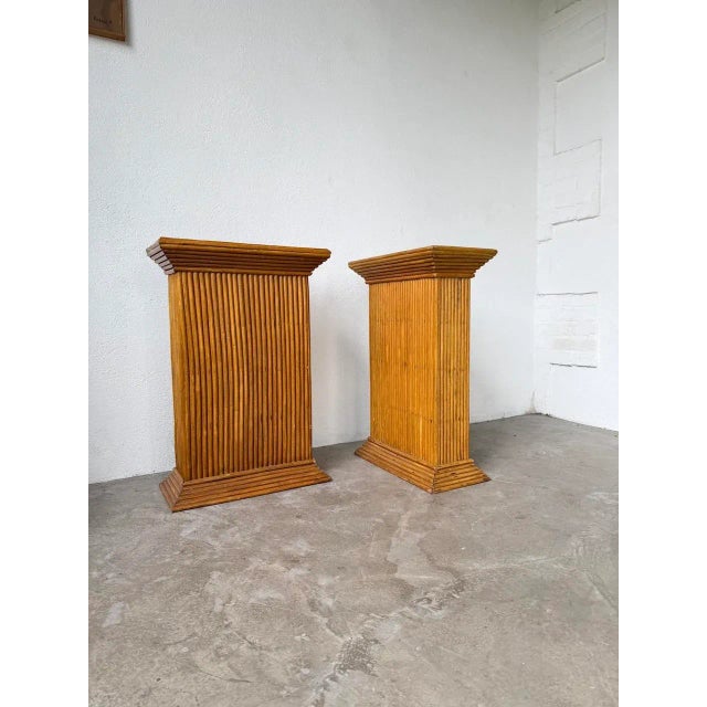 Pedestals in Rattan, 1960s, Set of 2 For Sale - Image 4 of 18