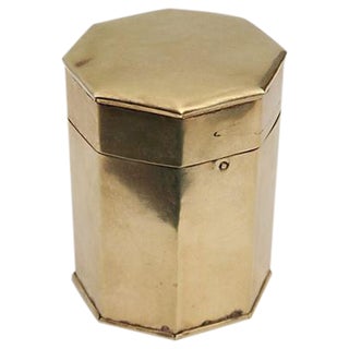 Octagonal Vintage Brass Hinged Storage Box For Sale