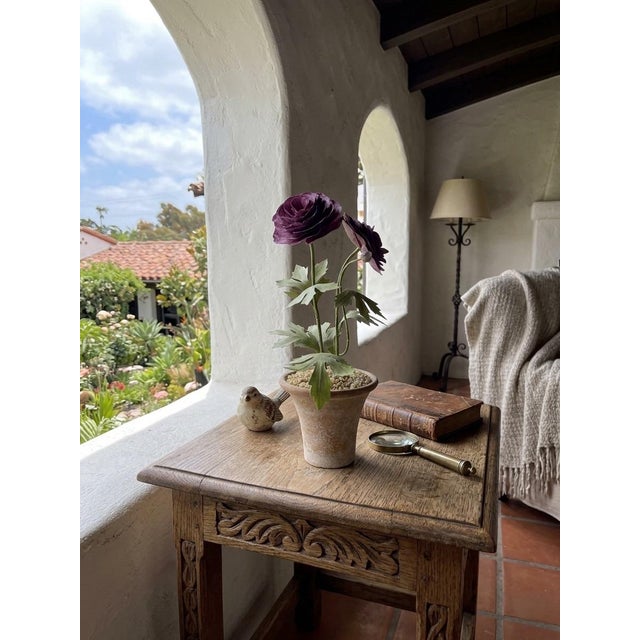 Vintage Toleware Purple Ranunculus Topiary Arrangement in Terracotta Pot For Sale - Image 10 of 12