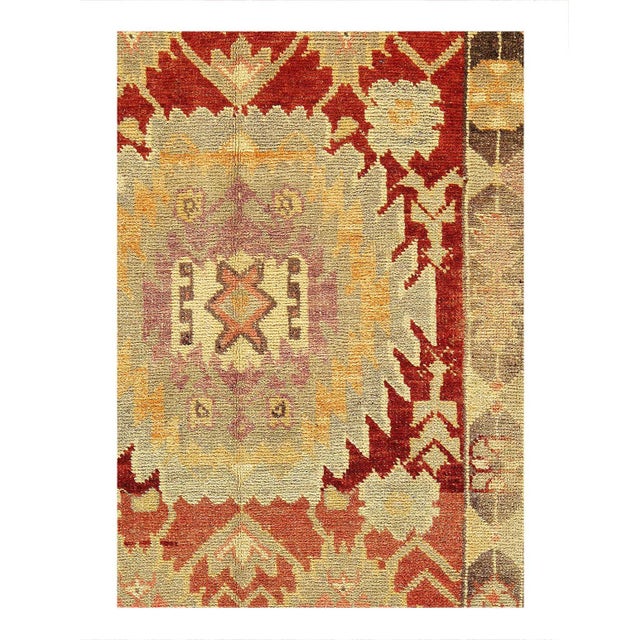 Hand knotted Turkish Oushak rug made of 100% hand-spun lamb's wool rug and all natural dyes. Each rug has a dense, soft...