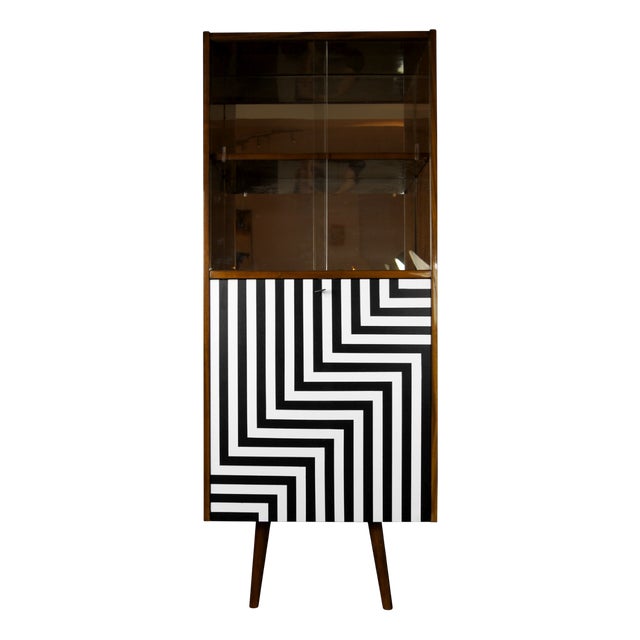 Polish Glass Case with Bar in Op Art Motif, 1973 For Sale
