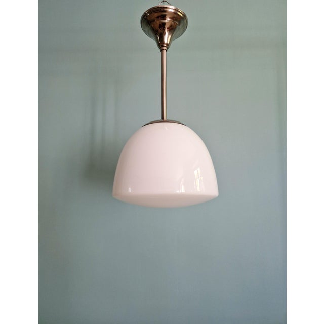 Bauhaus Pendant Light in Chromed Metal with White Opaline Glass Globe, 1930s For Sale - Image 9 of 9