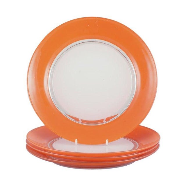 Glass Art Glass Plates in Orange and White Glass from Duralex, France, 1970s, Set of 4 For Sale - Image 7 of 7