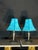 Mid 20th Century Matching Pair of Blue Shade Table Lamps With Bronze Tone Bases For Sale - Image 4 of 12