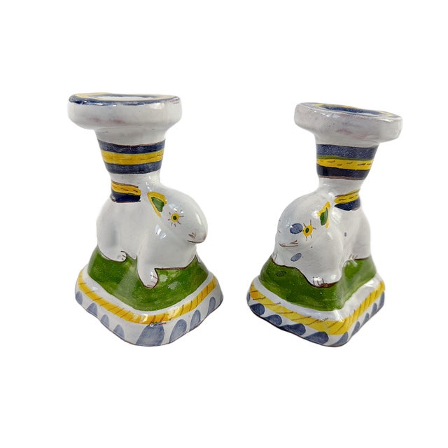 Vintage "Faiança Portuguesa" Rabbit Candle Holders - A Pair For Sale - Image 4 of 10