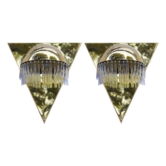 Large Art Deco Style Wall Lamps with Crystals, 1940s, Set of 2 For Sale