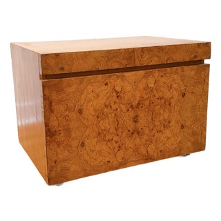 1970's Lane Milo Baughman Style Burl Wood Nightstand For Sale