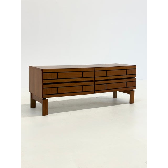 Italian Low Wooden Sideboard with Graphic Black Lines, 1970s For Sale - Image 10 of 10