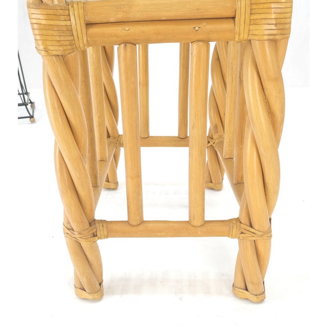Pair Decorative Twisted Rattan Rectangle End Side Tables Stand Rounded Glass Top For Sale - Image 12 of 12
