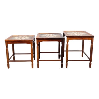 Mid-Century Danish Nesting Tables with Tile Tops, 1960s, Set of 3 For Sale