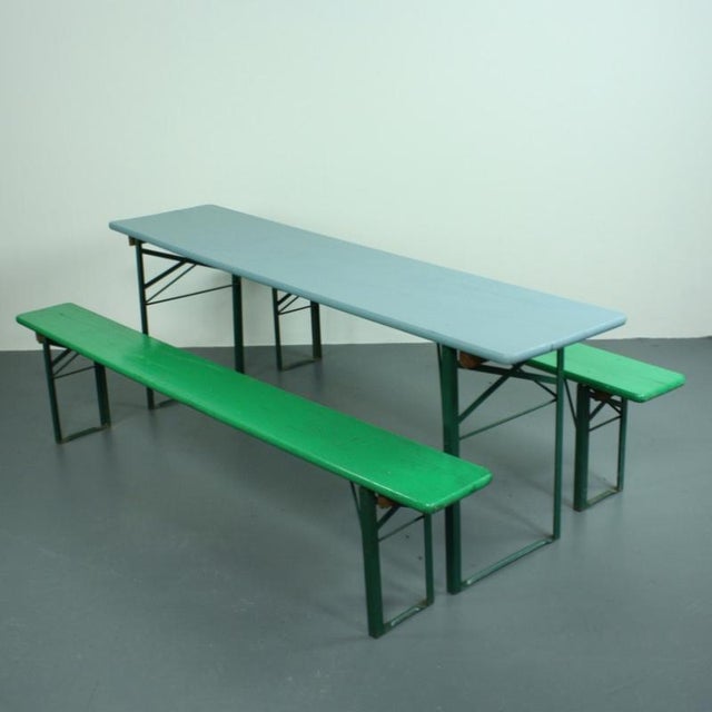 Vintage German Beer Table with Benches, Set of 3 For Sale - Image 6 of 7