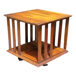 Antique Mission Era Solid Oak Desktop Revolving Bookcase For Sale