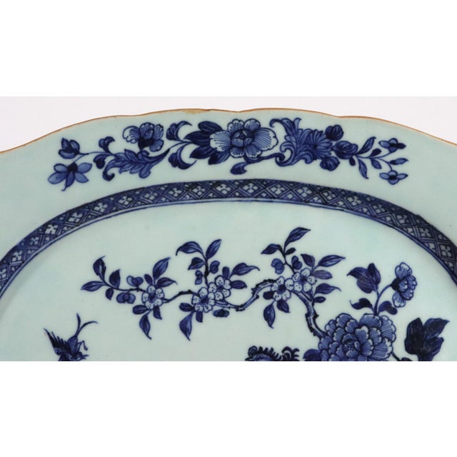 Chinese Late 18th Century Chinese Export Porcelain Underglaze Blue and White Shaped Dish With Birds and Peony For Sale - Image 3 of 12