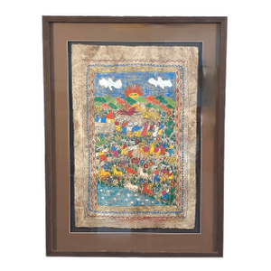 Mexican Amate Folk Painting – Village Scene, C. 1970s–1980s