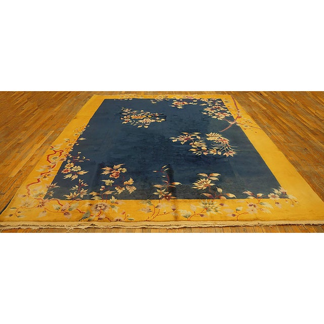 1920s Chinese Art Deco Carpet ( 8'10" x 11'4" - 270 x 345 ) Wool Blue Hand Knotted Pile 1920s Floral Rectangle Antique...