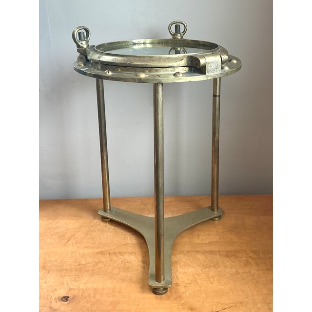 Mid 20th Century Vintage Maritime Brass Porthole Accent Table For Sale - Image 5 of 12