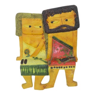 Marcello Fantoni for Raymor Caveman Couple Italian Art Pottery Shelf Sitter, 1960's For Sale