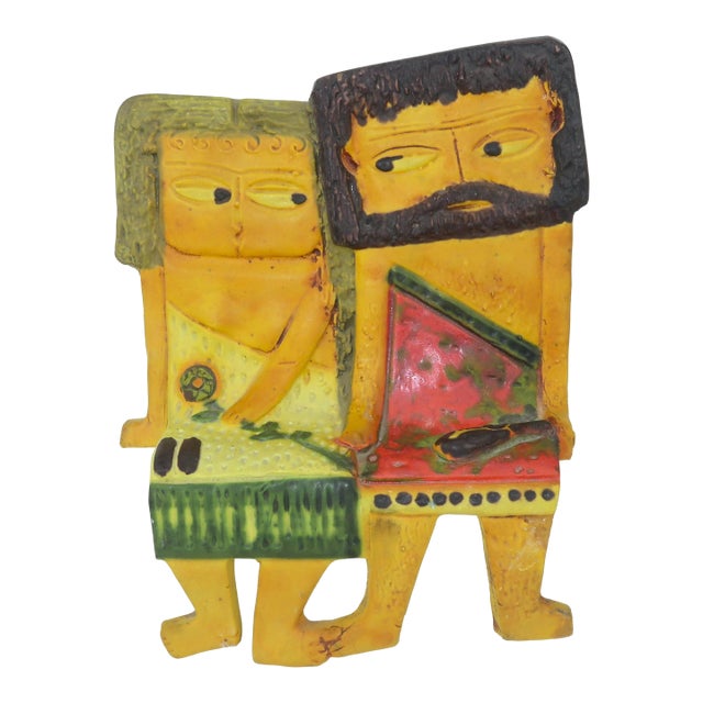 Marcello Fantoni for Raymor Caveman Couple Italian Art Pottery Shelf Sitter, 1960's For Sale