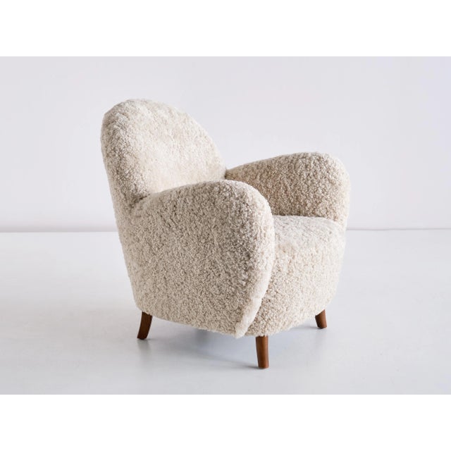 Set of Danish Sheepskin & Beech Armchairs by Thorald Madsen, 1930s For Sale - Image 10 of 16