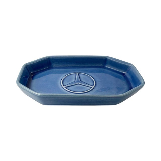 Blue Vintage Mercedes Benz Blue Ceramic Ashtray Catchall Dish For Sale - Image 8 of 9
