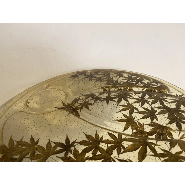 Vintage Mid-Century Modern Gold Leaves & Bubbles Lucite Divided Serving Platter For Sale - Image 4 of 4