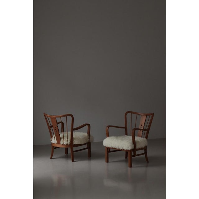 Elm, Cane, and Sheepskin No. 1588 Lounge Chairs from Fritz Hansen, Denmark, 1940s, Set of 2 For Sale - Image 14 of 18