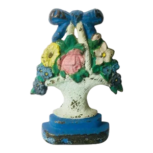 Antique 1910s Cast Iron Door Stop Flower Bouquet