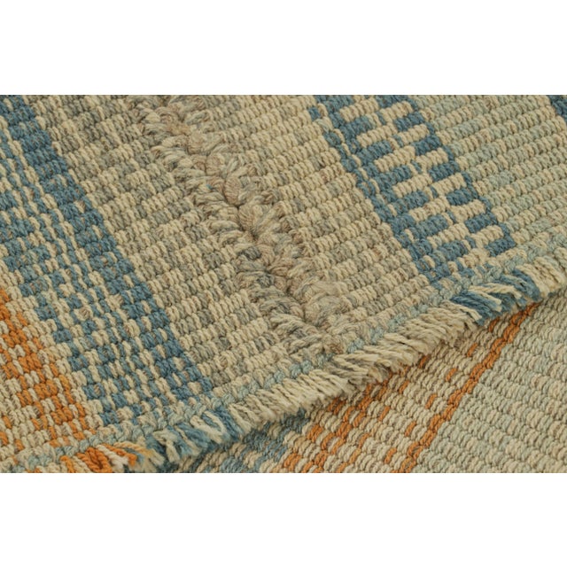 Rug & Kilim’s Contemporary Kilim in Beige, Rust and Blue Textural Stripes For Sale In New York - Image 6 of 7