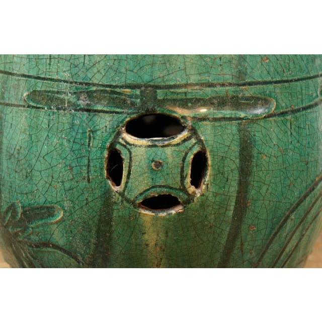 Ceramic Antique Chinese Green Turquoise Teal Glazed Garden Stool Pedestal Table For Sale - Image 7 of 12