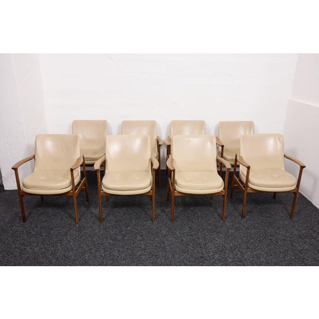 Mid-Century Conference Armchairs in Walnut and Vinyl Leather by Ib Kofod-Larsen, 1963, Set of 8 For Sale - Image 13 of 18