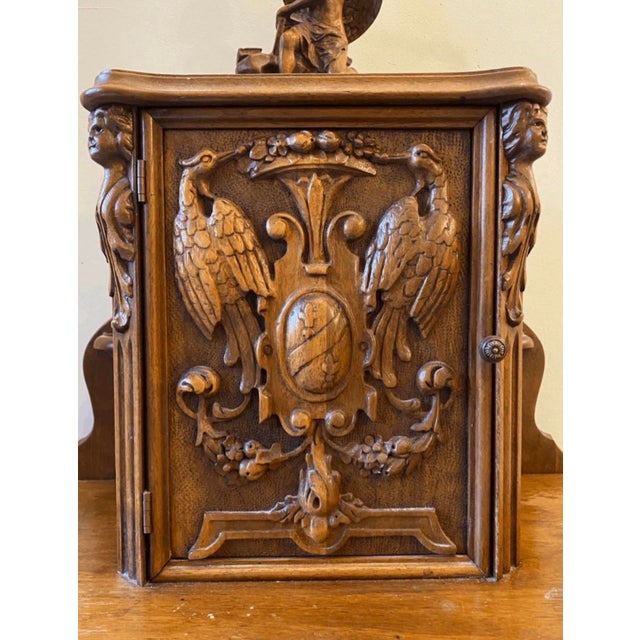Antique Danish Carved Cherubs Wood Phone Cabinet With Genius Top For Sale In Pittsburgh - Image 6 of 13