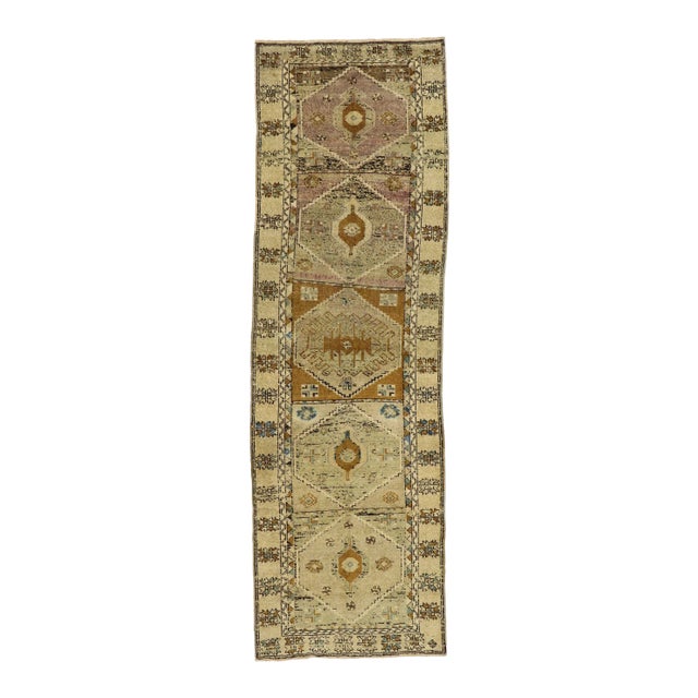 Mid 20th Century Vintage Turkish Oushak Runner 03'09 X 11'11 For Sale