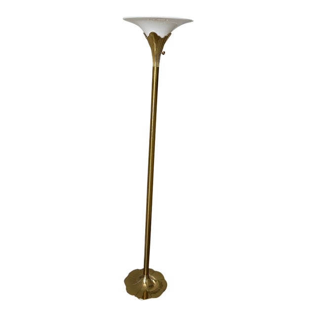 1970s Hollywood Regency Stiffel Solid Brass Tulip Torchiere Floor Lamp For Sale