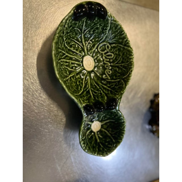 Vintage Portuguese Ceramic Green Olive Dish For Sale - Image 9 of 10