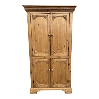 1940s Primitive Carved Pine Armoire For Sale