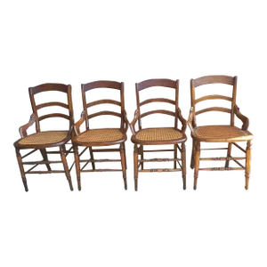 Set of Four Victorian Ladderback Walnut and Cane Seat Side Chairs