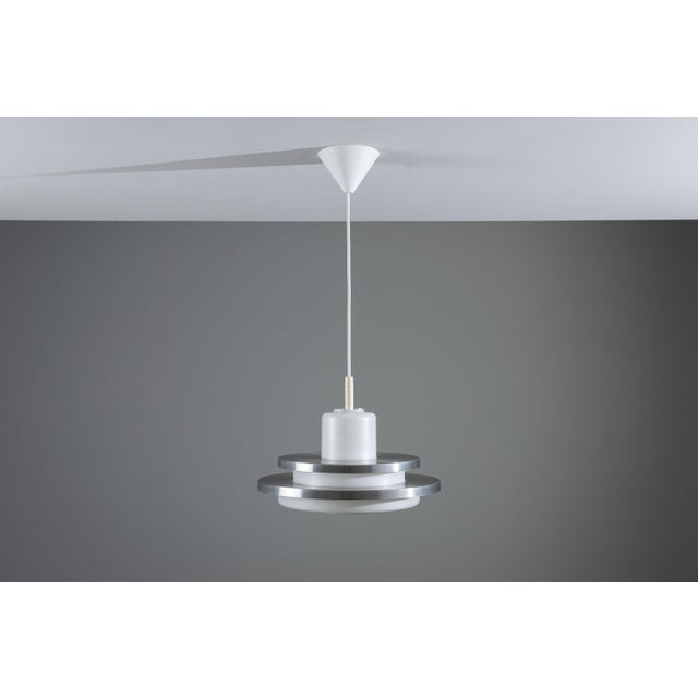 German Pendant in Opal Glass with Decorative Aluminium Discs from Doria Leuchten, 1960s For Sale - Image 4 of 12