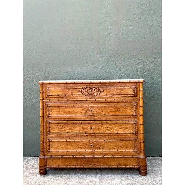 Vintage Wood and Marble Faux Bamboo Chest For Sale - Image 16 of 16