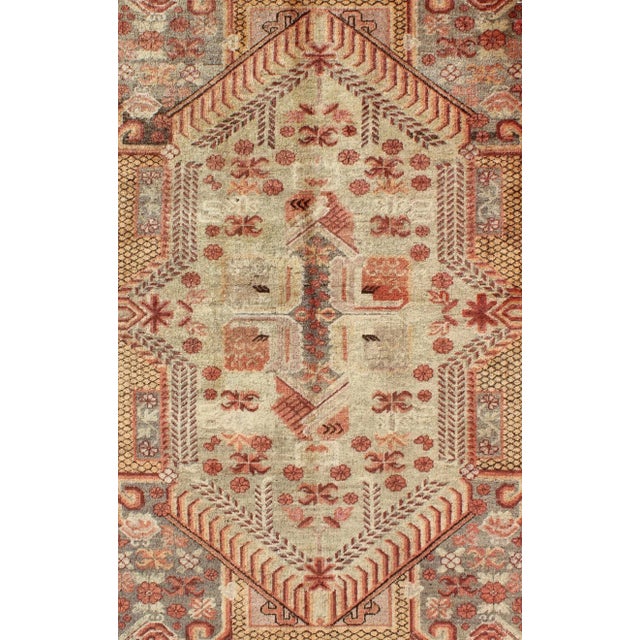 Khotan Antique Rug With Exquisite Tribal Patterns in Gray, Light Blue, Orange For Sale - Image 4 of 7