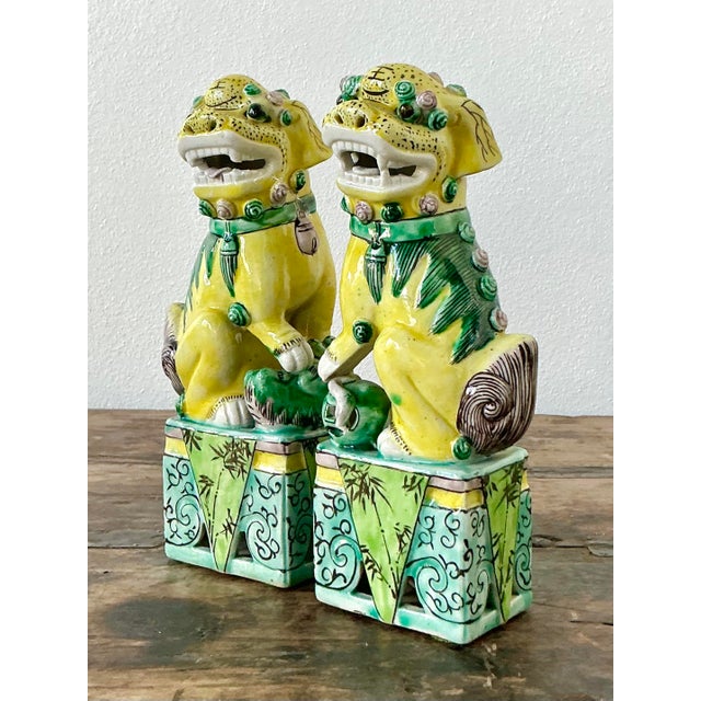 Late 20th Century Vintage Asian Glazed Ceramic Guardian Lions - A Pair For Sale - Image 5 of 7