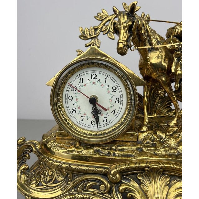 Black Vintage French Ornate Quartz Mantel Clock with Horse Figure For Sale - Image 8 of 16