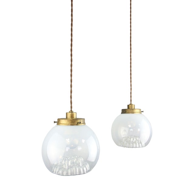 Mid-Century Murano Glass and Brass Pendant Lamp For Sale