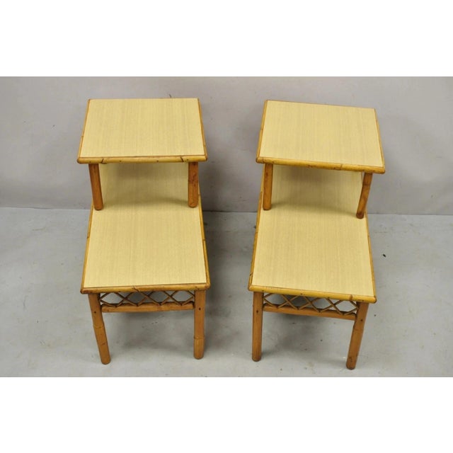 Mid 20th Century Vintage Mid Century Modern Tiki Room Rattan Bamboo Step Up End Tables - A Pair For Sale - Image 5 of 10