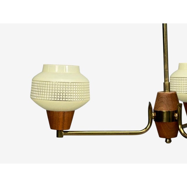 Wood Swedish Modern, Pendant Light, Brass Teak, Textured Glass, Sweden, 1950s For Sale - Image 7 of 9
