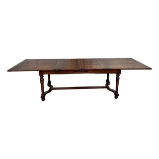 Antique English Oak Refectory Dining Table Jacobean Double Leaf 10 Ft. C1930 For Sale