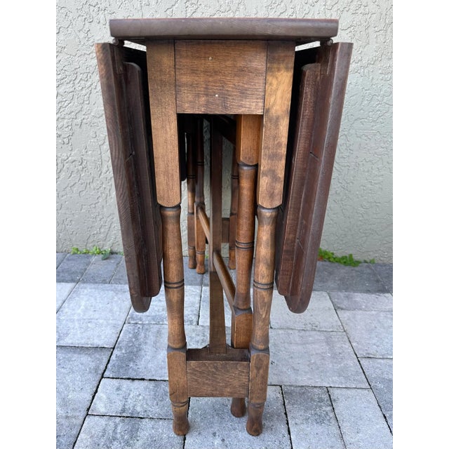 Vintage Mid 20th Century Wood Gate Leg Drop Leaf Table For Sale - Image 4 of 12